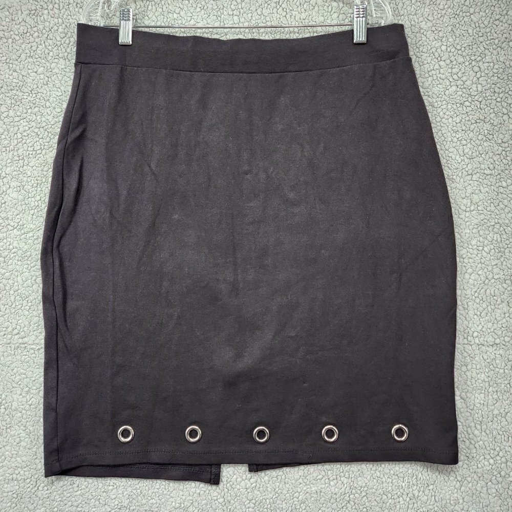 Ashley Blue Skirt Womens XL Petite Black Elastic Waist Pull On Pencil Office